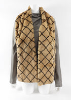 Chanel Tan and Black Grid Orylaj Rabbit Fur Scarf