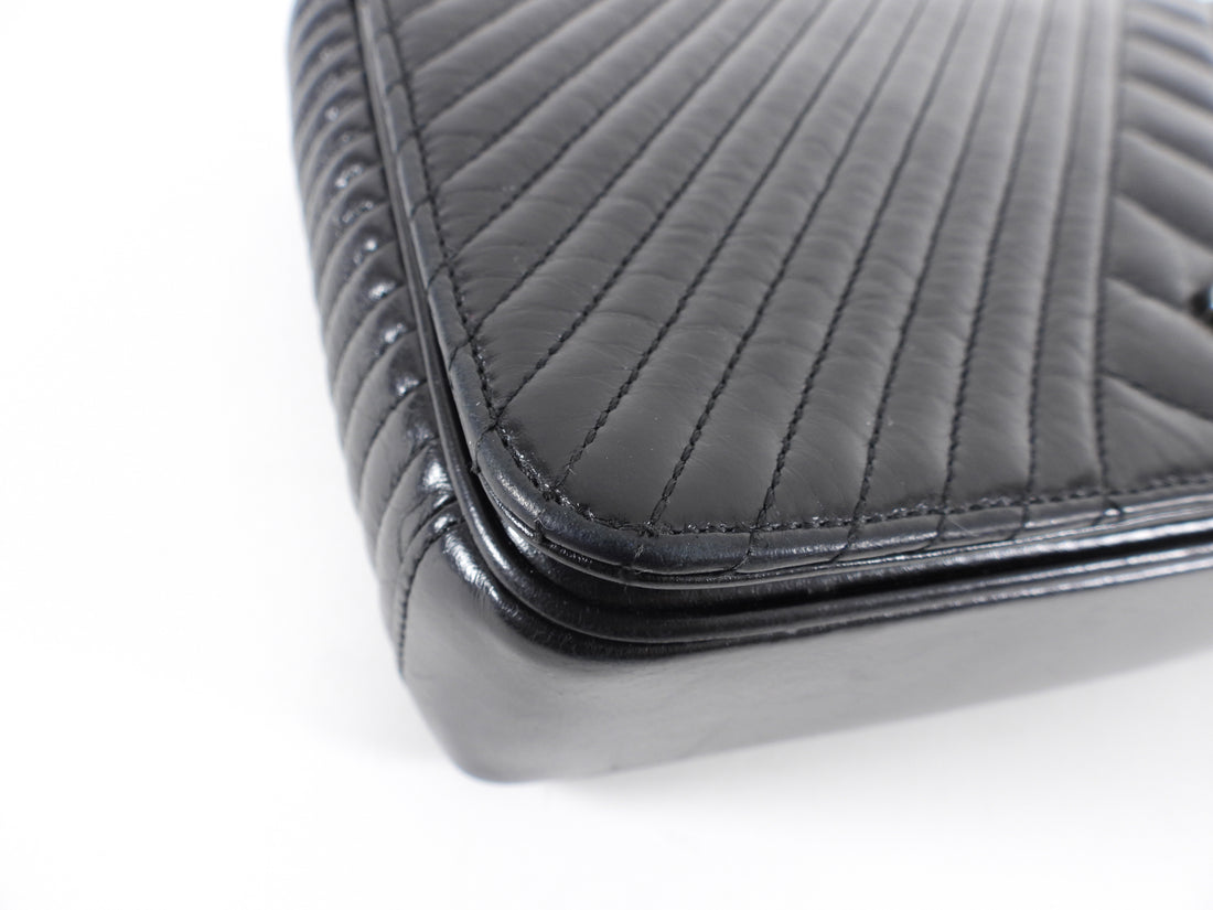 Chanel Black Glazed Calfskin Quilted CC Flap Bag