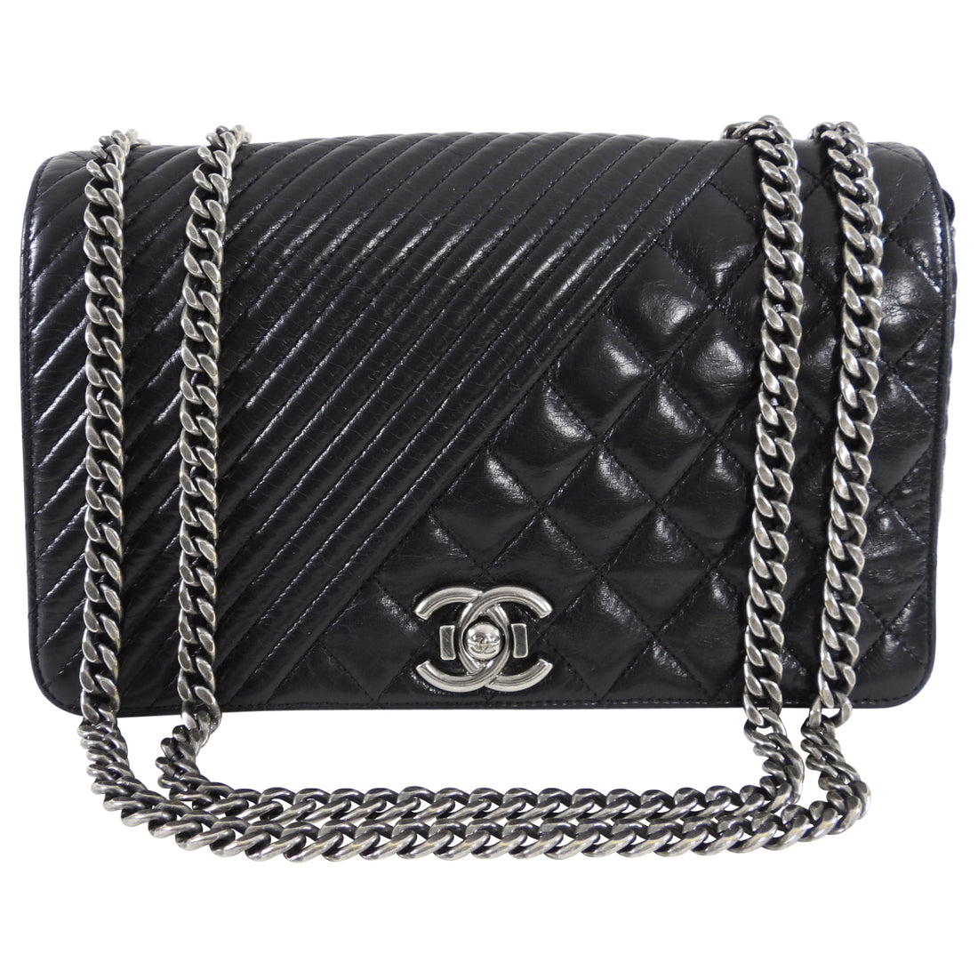 Chanel Black Glazed Calfskin Quilted CC Flap Bag