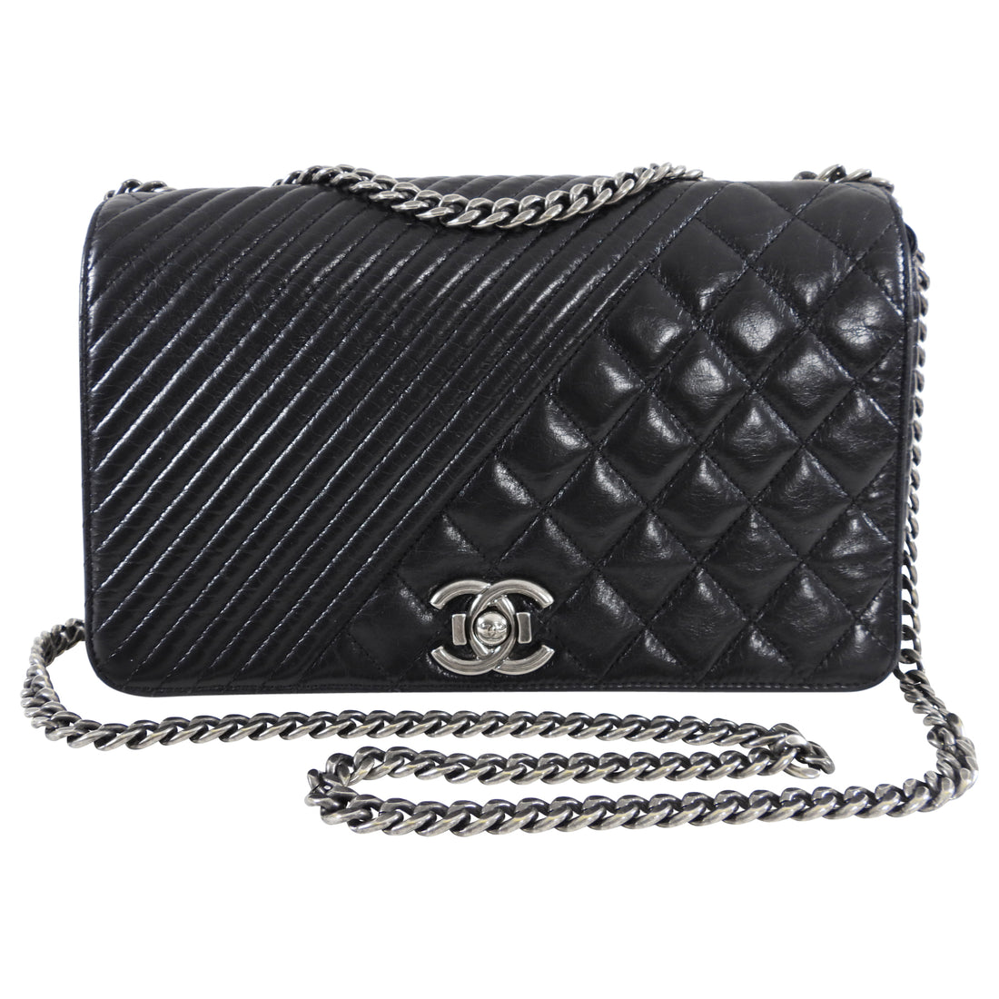 Chanel Black Glazed Calfskin Quilted CC Flap Bag