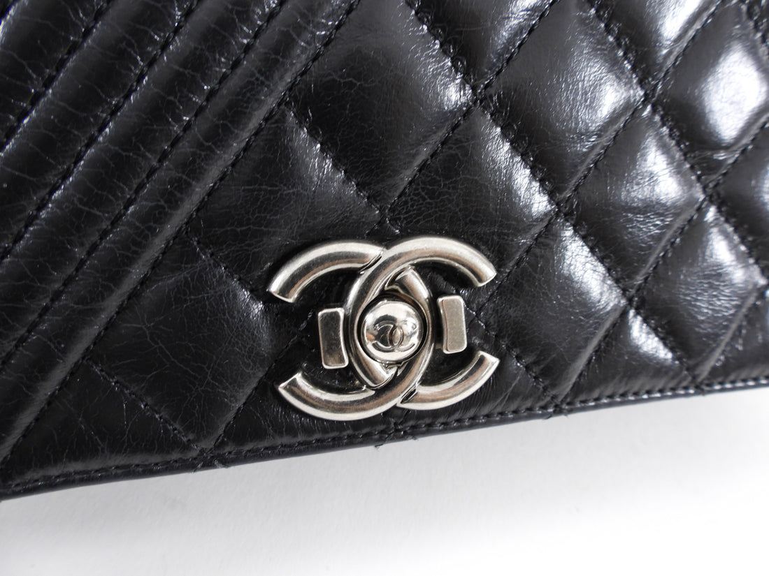 Chanel Black Glazed Calfskin Quilted CC Flap Bag
