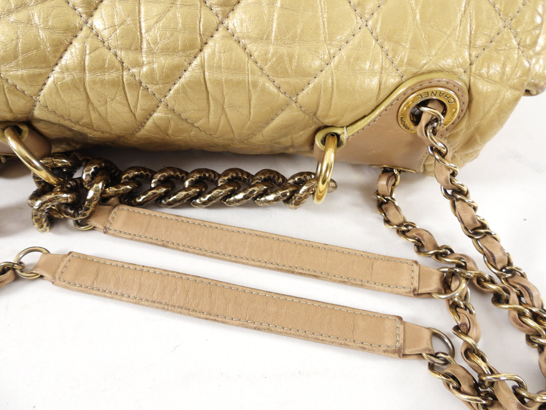 Chanel Gold Aged Leather Chain Flap Bag