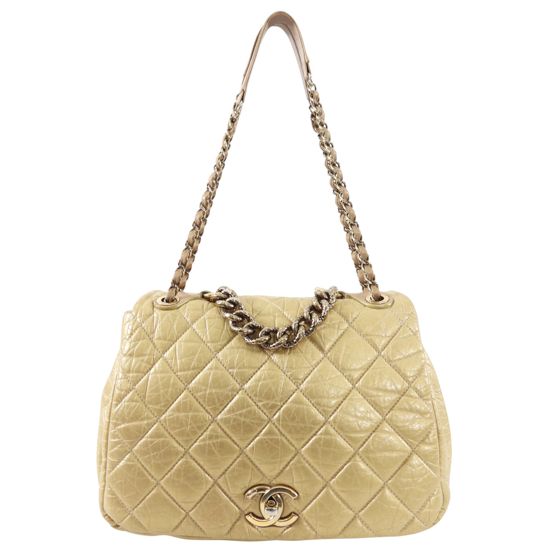 Chanel Gold Aged Leather Chain Flap Bag
