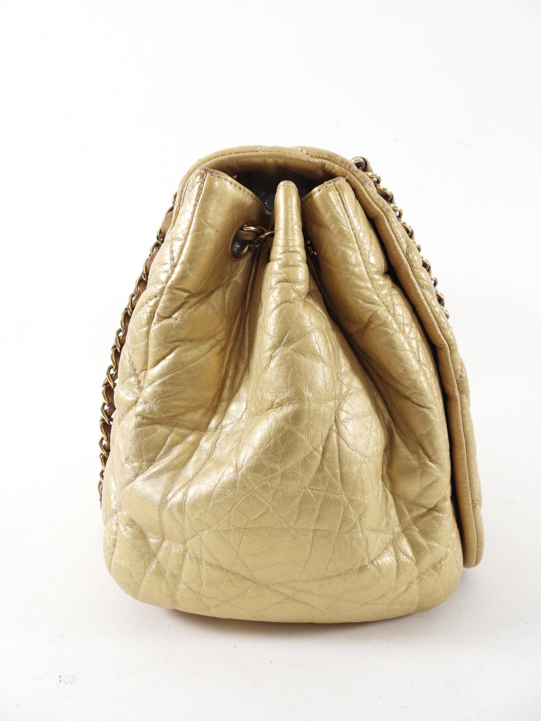 Chanel Gold Aged Leather Chain Flap Bag