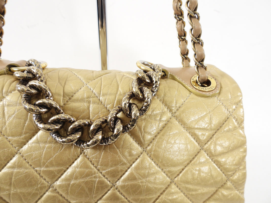 Chanel Gold Aged Leather Chain Flap Bag