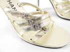 Chanel 1990's Gold Metallic CC Crystal Sandals - USA 6.5