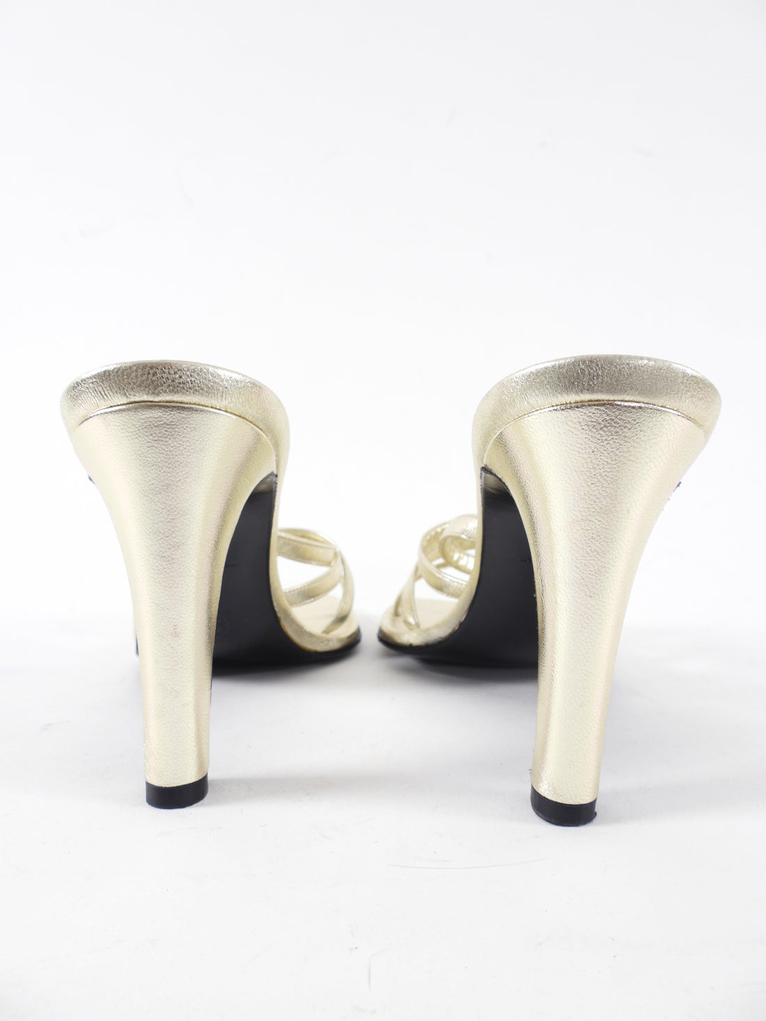 Chanel 1990's Gold Metallic CC Crystal Sandals - USA 6.5
