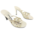 Chanel 1990's Gold Metallic CC Crystal Sandals - USA 6.5