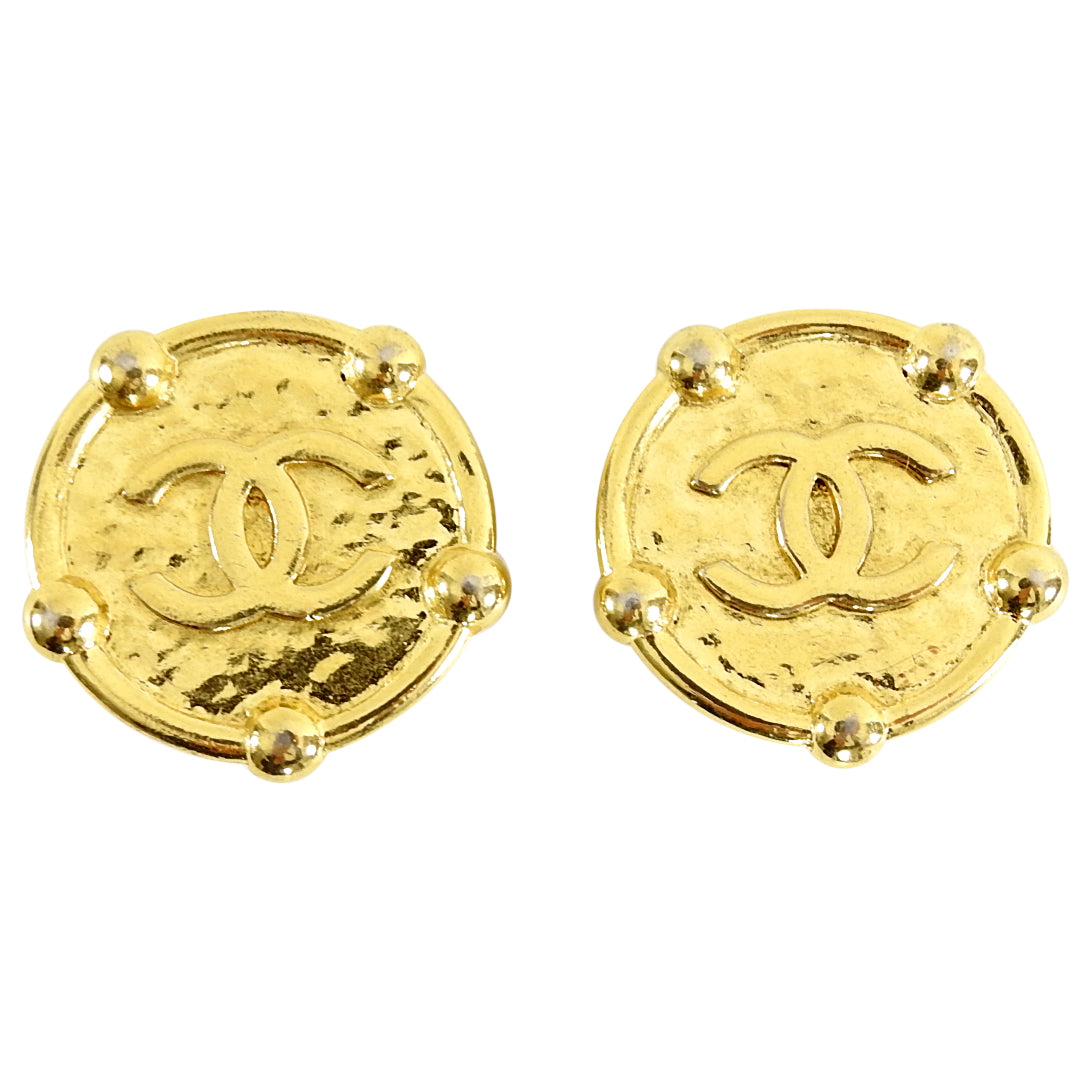 Chanel Vintage 1989 Large Gold CC Medallion Earrings