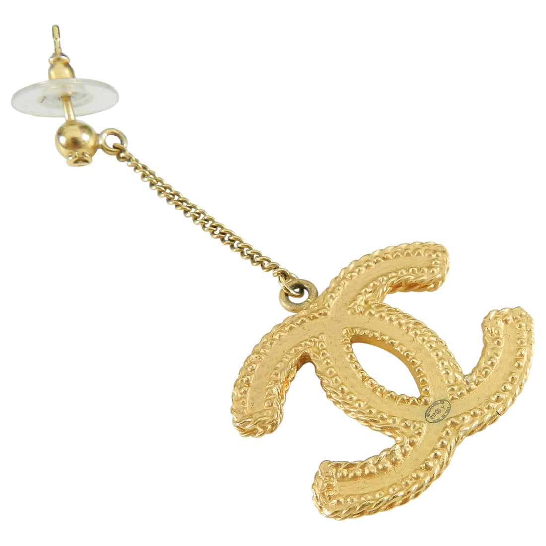 Chanel Cc Drop Earrings Matte Gold