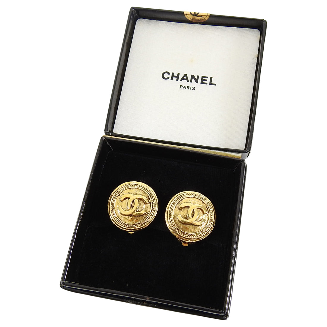 Chanel Vintage Goldtone Round CC Logo Clip Earrings