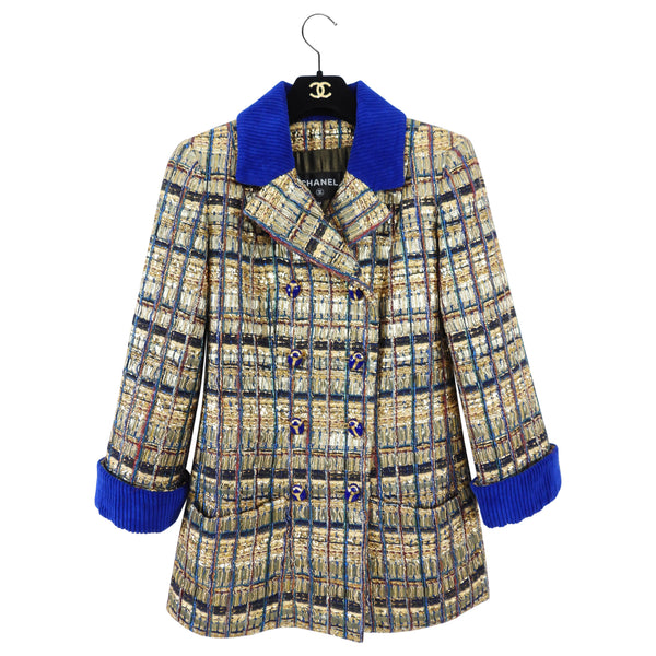 Megoosta Fashion Milky Plaid Tweed Cropped Jacket (Cream/Brown) S