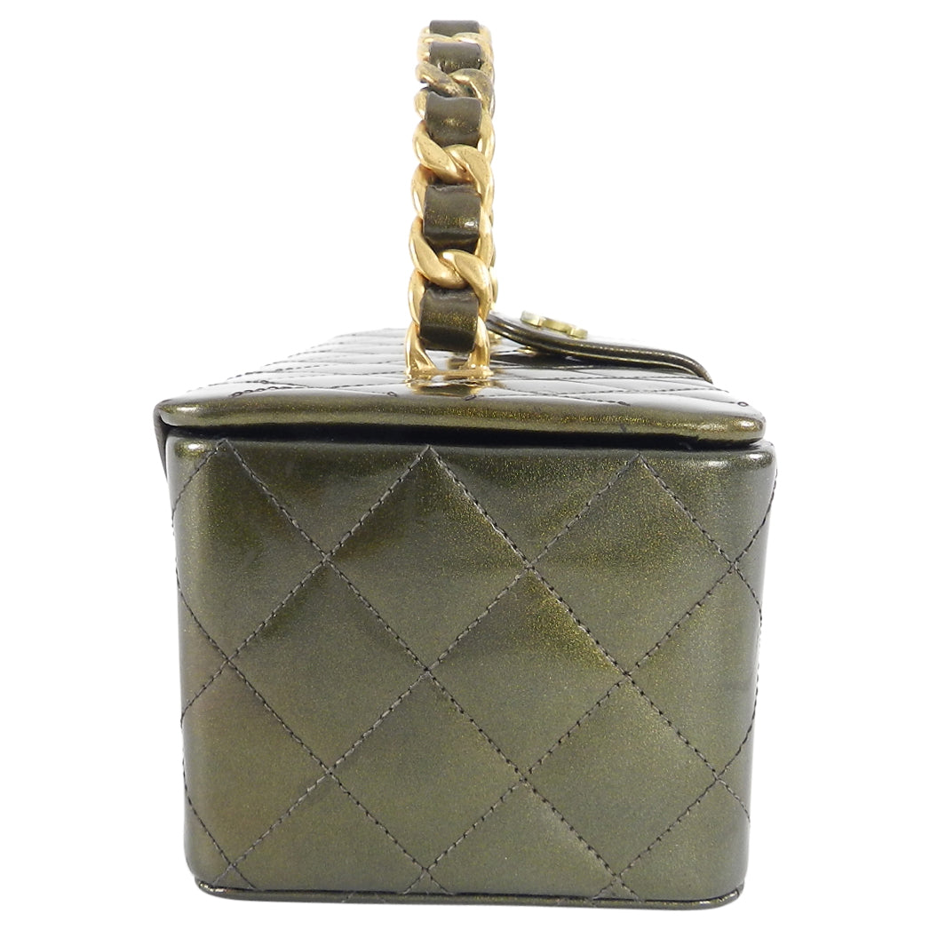 Chanel Vintage 1994 Olive Green Patent Vanity Case Bag