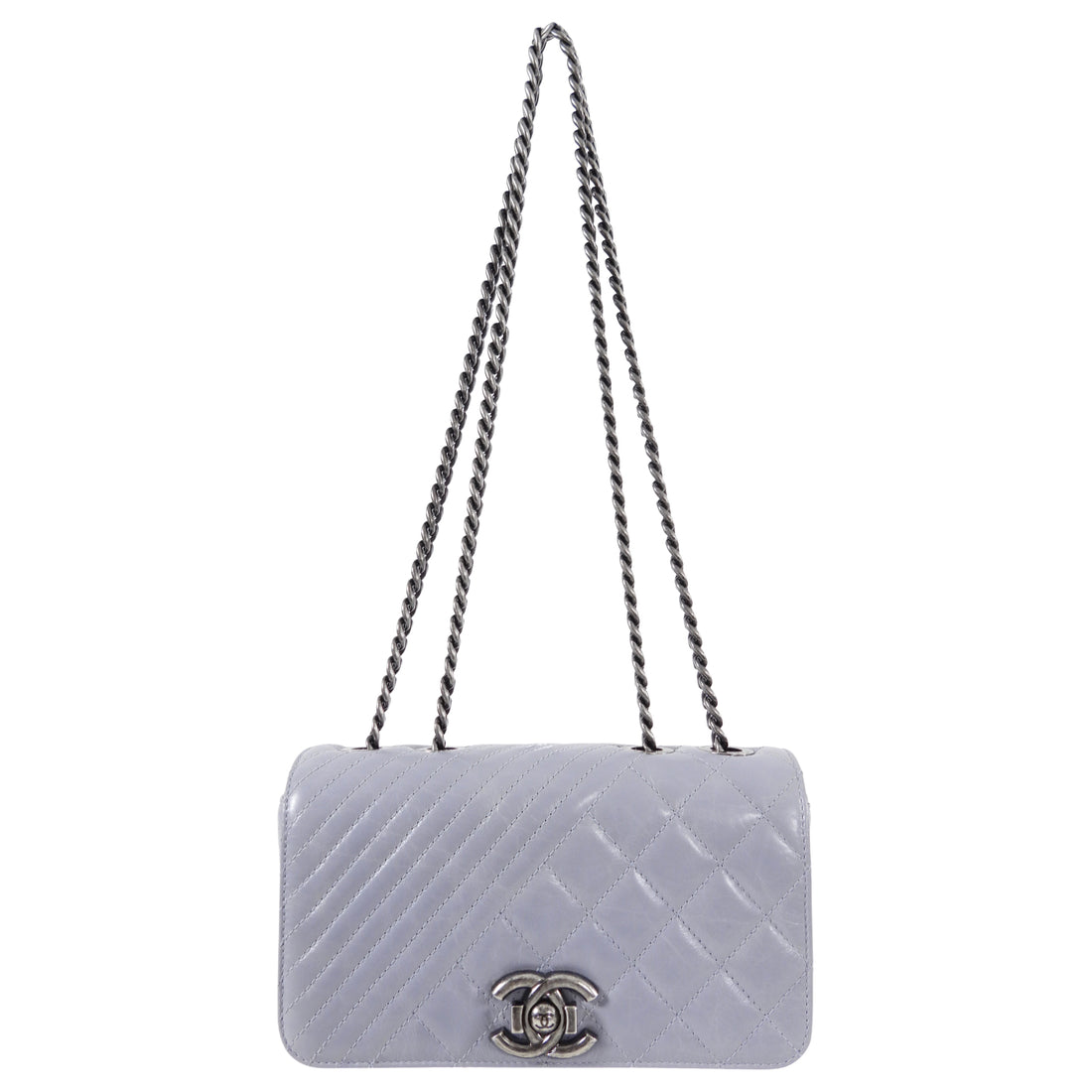 Chanel Grey Quilted Mini Flap Bag with Ruthenium Chain Strap