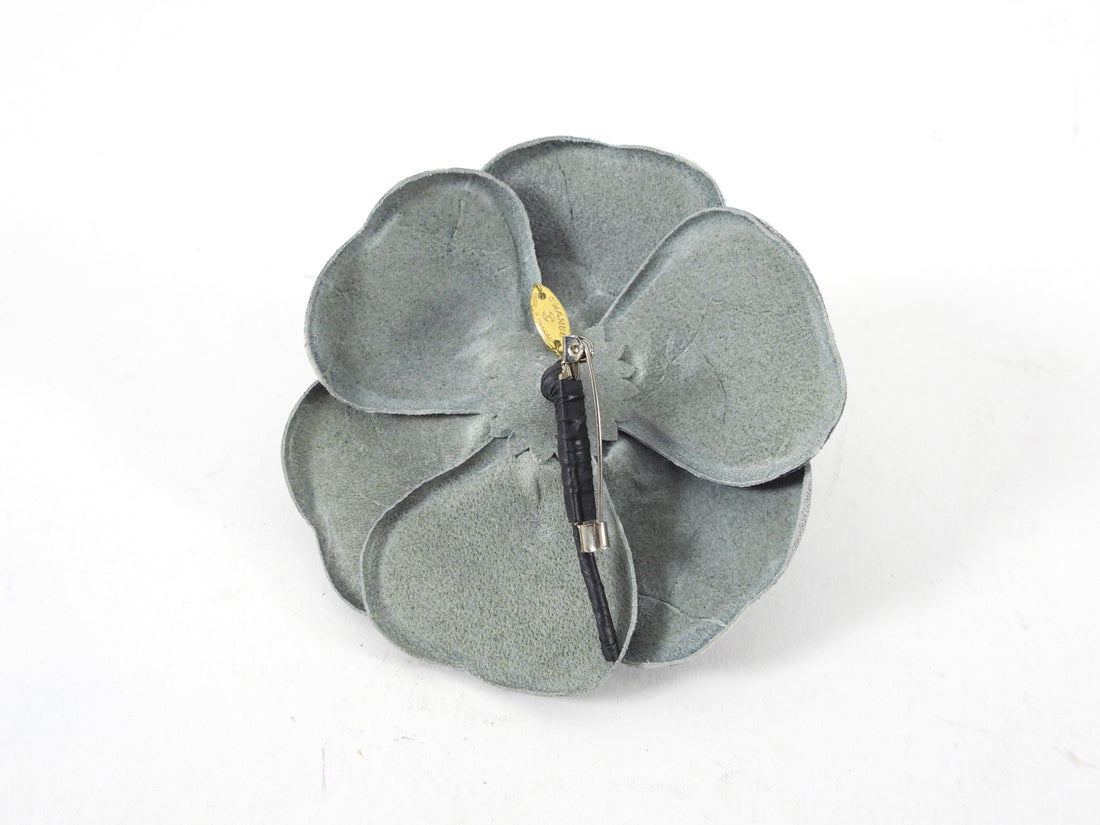Chanel Grey Distressed Camelia Flower Brooch / Pin