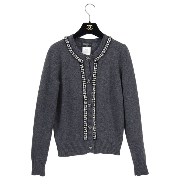 Chanel Charcoal Grey Cashmere Embellished Cardigan Sweater - 38 – I MISS  YOU VINTAGE