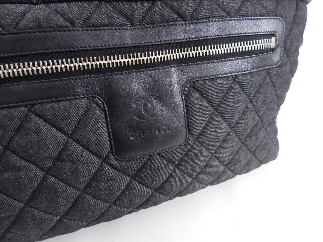 Chanel Grey Denim Quilted Soft Cocoon Tote Bag