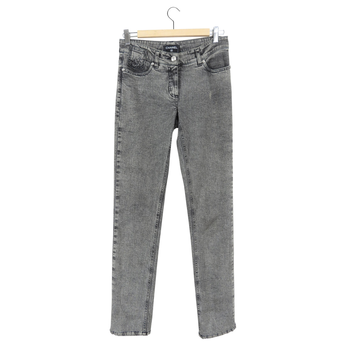 Chanel Denim Grey Skinny Jeans With CC Logo - FR36 / 4
