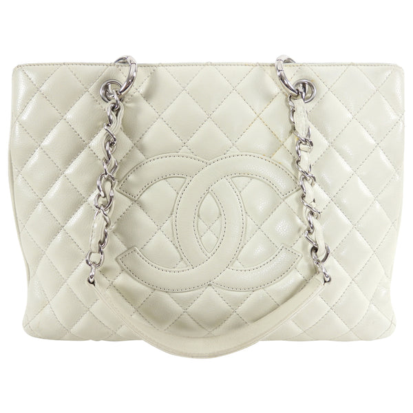Chanel White Caviar Quilted Classic GST Shopper Tote Bag – I