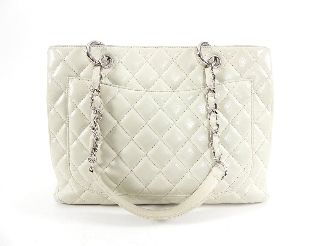 Chanel White Caviar Quilted Classic GST Shopper Tote Bag