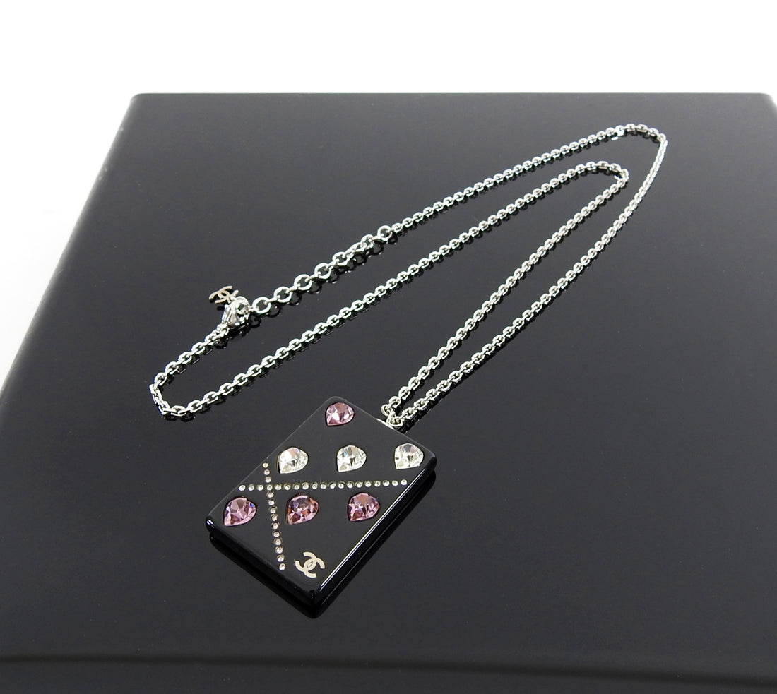 Chanel 04A Pink Crystal Heart CC Acrylic Pendant Necklace