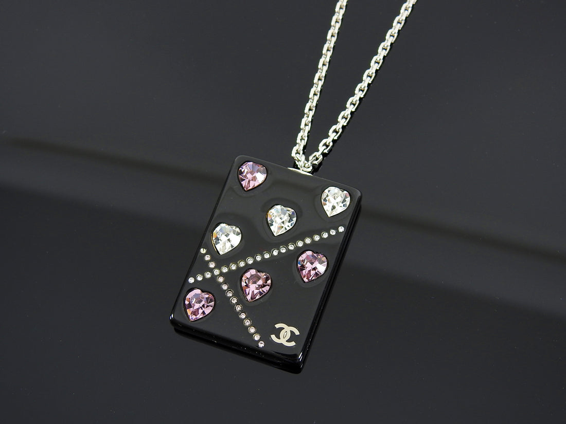 Chanel 04A Pink Crystal Heart CC Acrylic Pendant Necklace