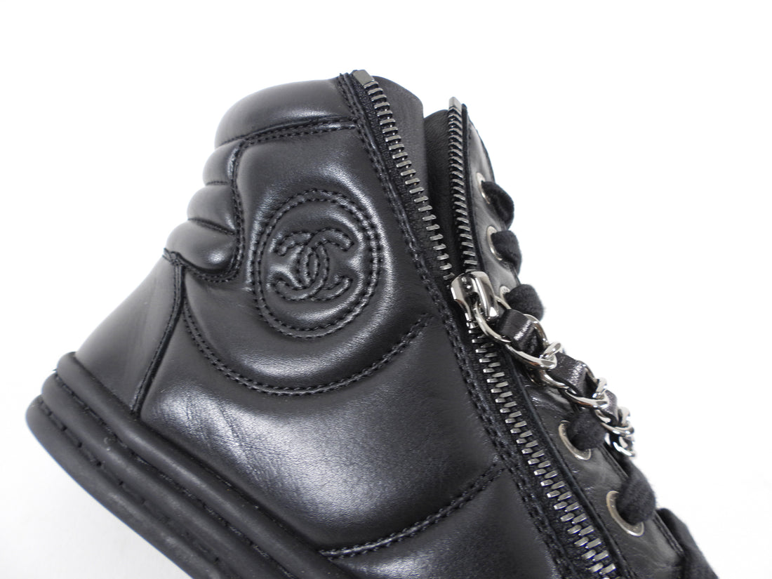 Chanel Black Leather CC High Top Chain Sneakers - 36 / 6