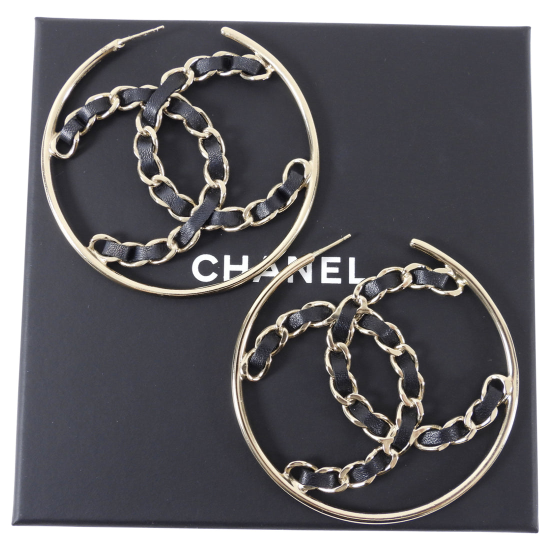 Chanel 19B Braided CC Large Light Gold Hoop Earrings