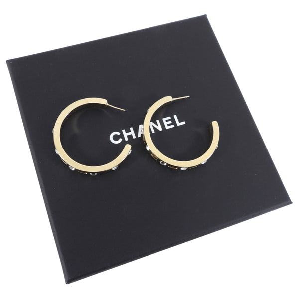 Chanel 21P Light Gold and Crystal Logo Hoop Earrings – I MISS
