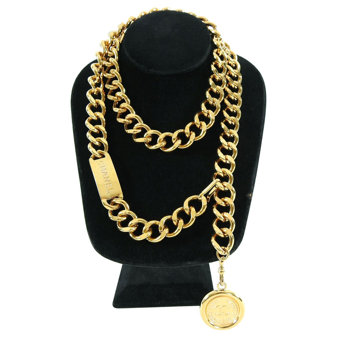 Chanel Vintage 1990's Gold ID Medallion Chain Belt