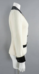 Chanel 15A Ivory Wool Runway Jacket with Patent Leather Trim