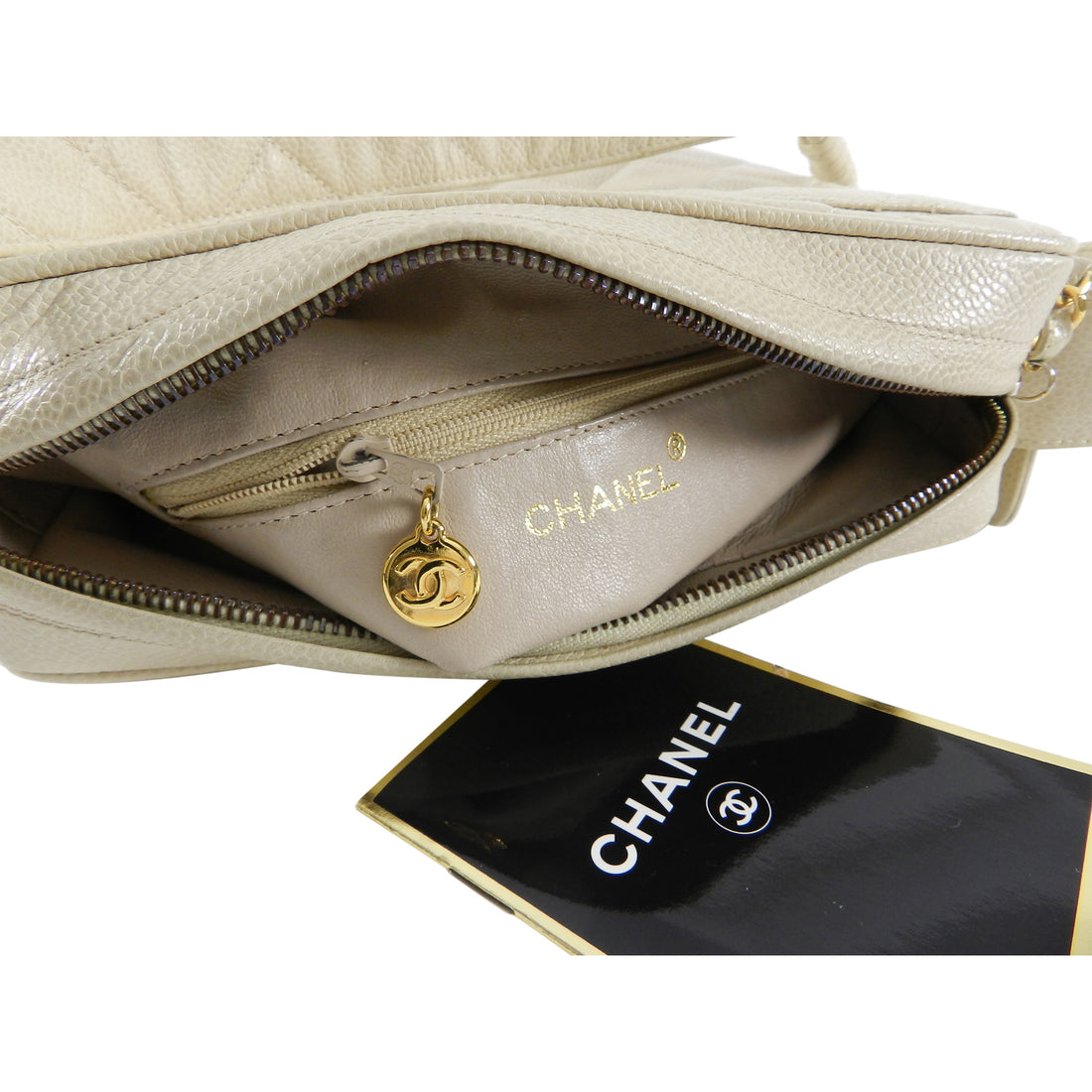 Chanel Vintage 1994 Cream Caviar Leather Quilt Shoulder Bag