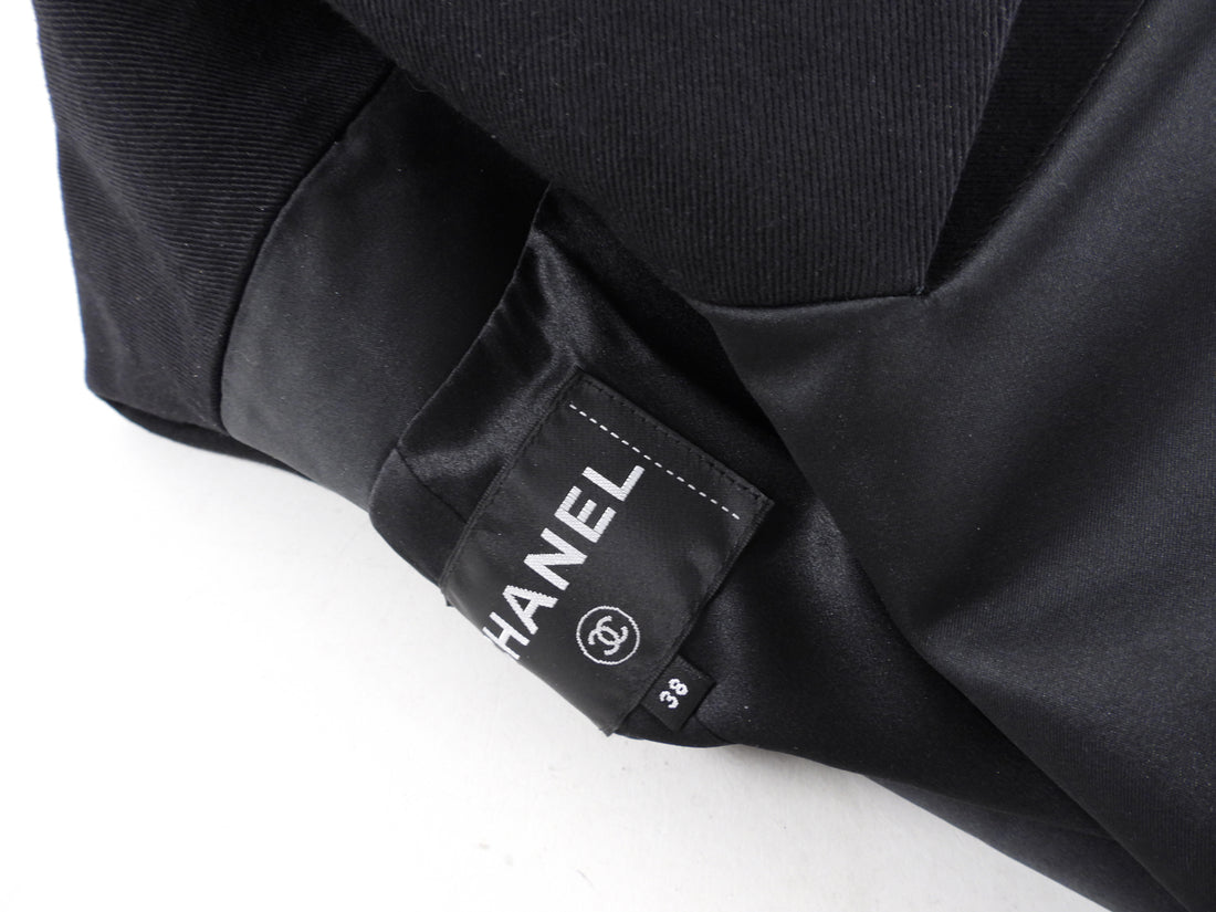 Chanel Paris Cuba 17C Resort Cropped Black Satin Lapel Blazer Jacket - FR38 / S