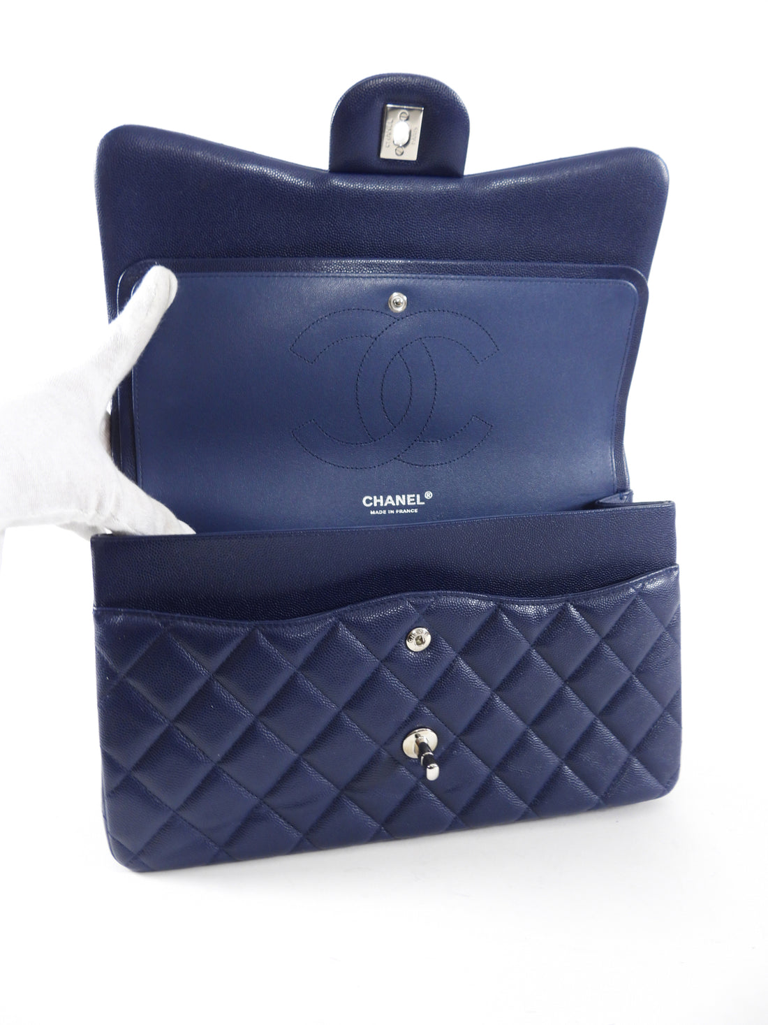 Chanel Navy Blue Jumbo Caviar Classic Double Flap Bag SHW