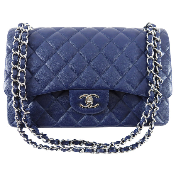 Chanel Navy Blue Jumbo Caviar Classic Double Flap Bag SHW – I