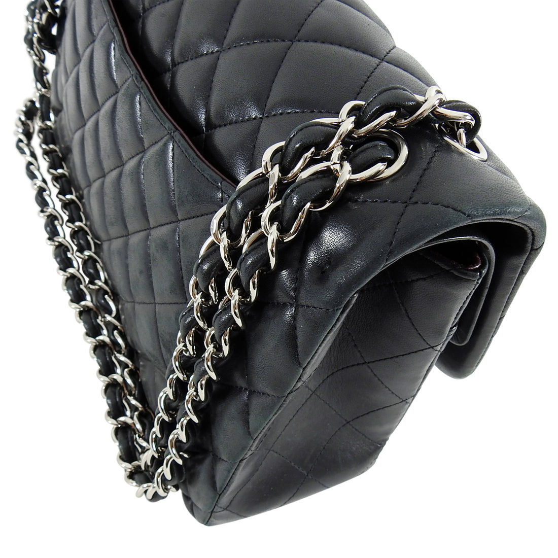 Chanel Lambskin Black Classic Jumbo Double Flap Silver Bag – I MISS YOU  VINTAGE