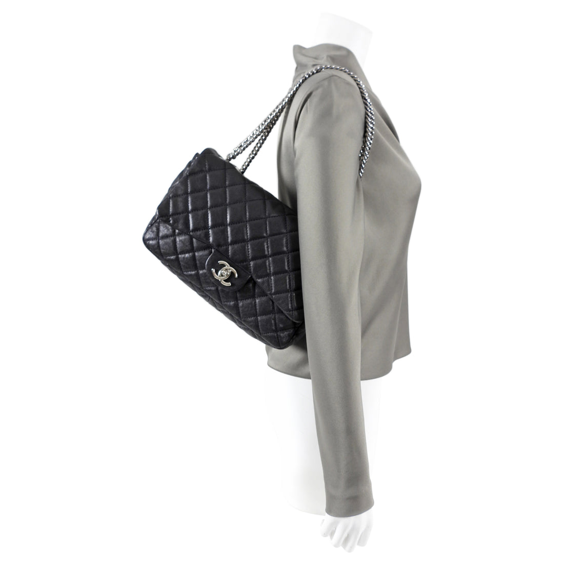 Chanel Black Leather Quilted Jumbo Single Flap Bag