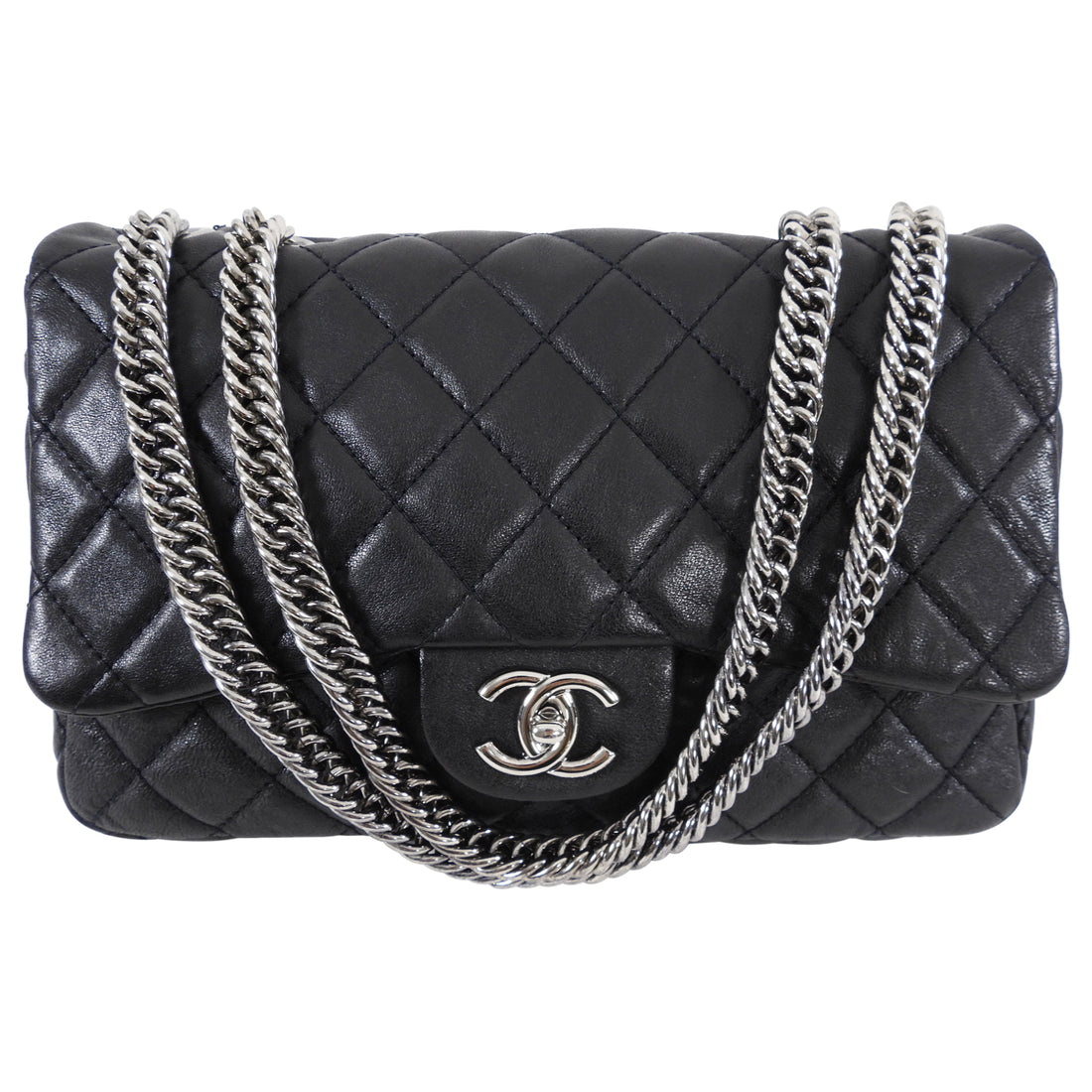 Chanel Black Leather Quilted Jumbo Single Flap Bag