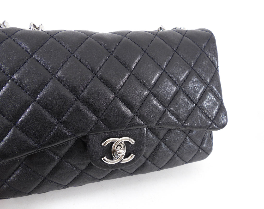 Chanel Black Leather Quilted Jumbo Single Flap Bag