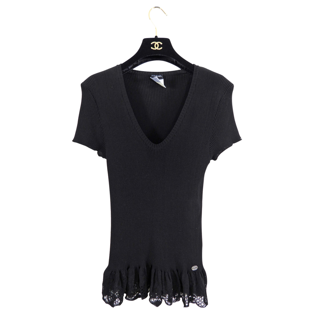 Chanel 06P Black Rib Knit Top with Lace Hem - FR42 (8/10) – I MISS YOU  VINTAGE