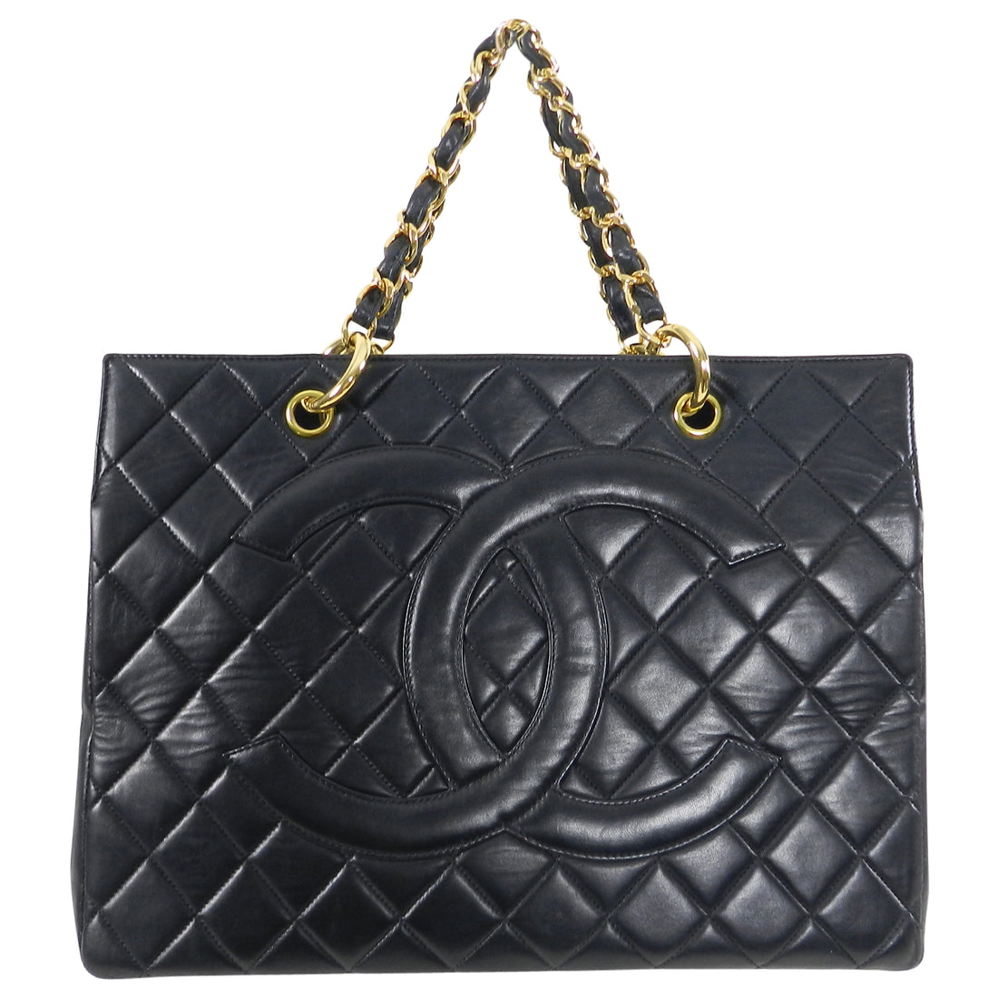 Vintage CHANEL Large Black Quilted Lambskin Tote w/COA at 1stDibs