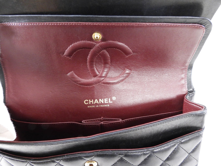 Chanel Black Lambskin Medium Double Classic Flap Bag 