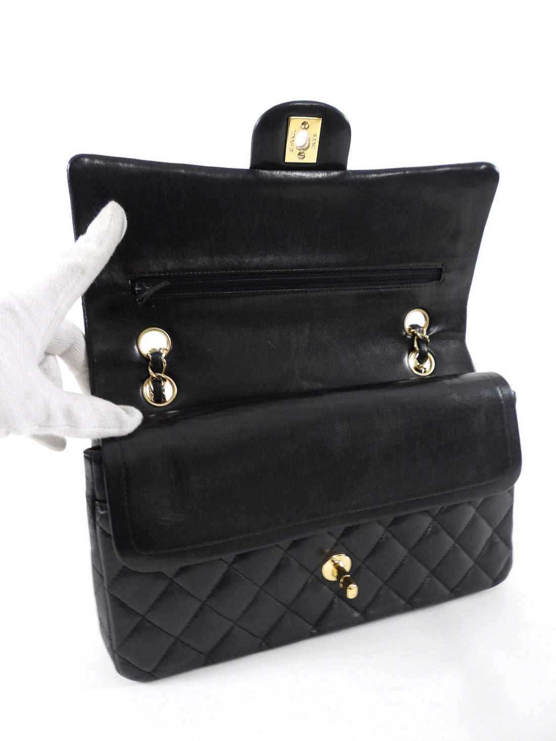 Chanel Black Lambskin Medium Classic 2.55 Double Flap Bag 24K Gold Pla –  Boutique Patina