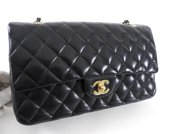 Chanel Vintage Black Lambskin Medium Double Classic Flap Bag