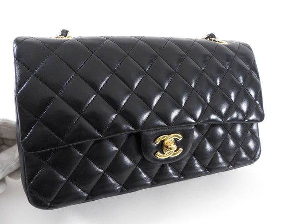 CHANEL Lambskin Quilted Medium Double Flap Black 208857