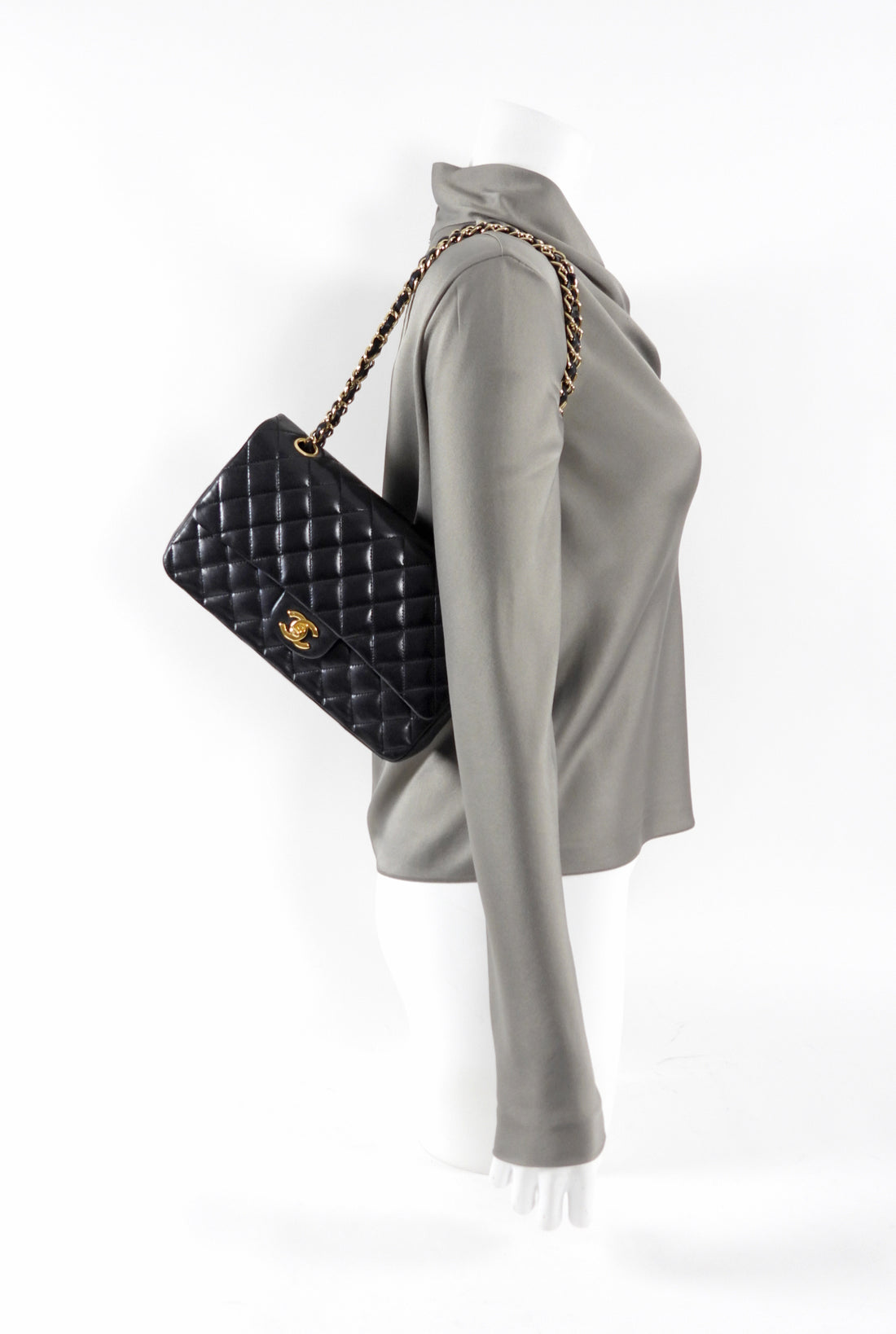 Chanel Black Lambskin Medium Double Classic Flap Bag