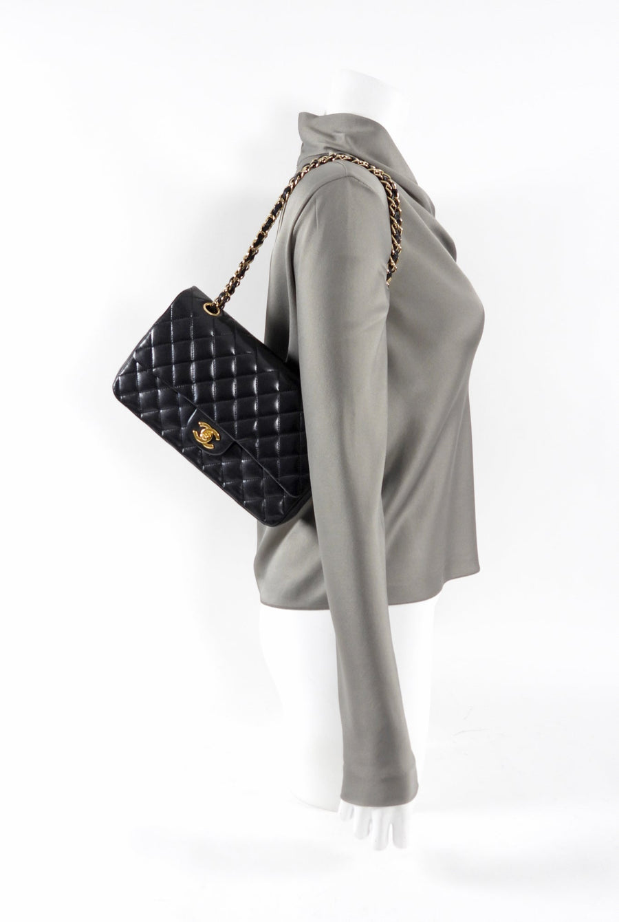 Chanel Black Lambskin Medium Double Classic Flap Bag 