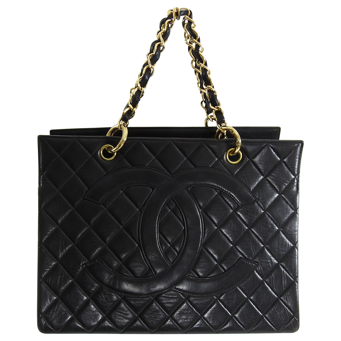 CHANEL vintage large tote bag in balck quilted lamb leather - VALOIS VINTAGE  PARIS