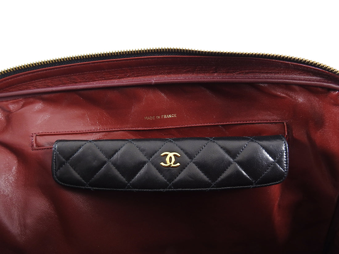 Chanel Vintage 1989 Large Lambskin Leather Quilt Chain Strap Shoulder Bag
