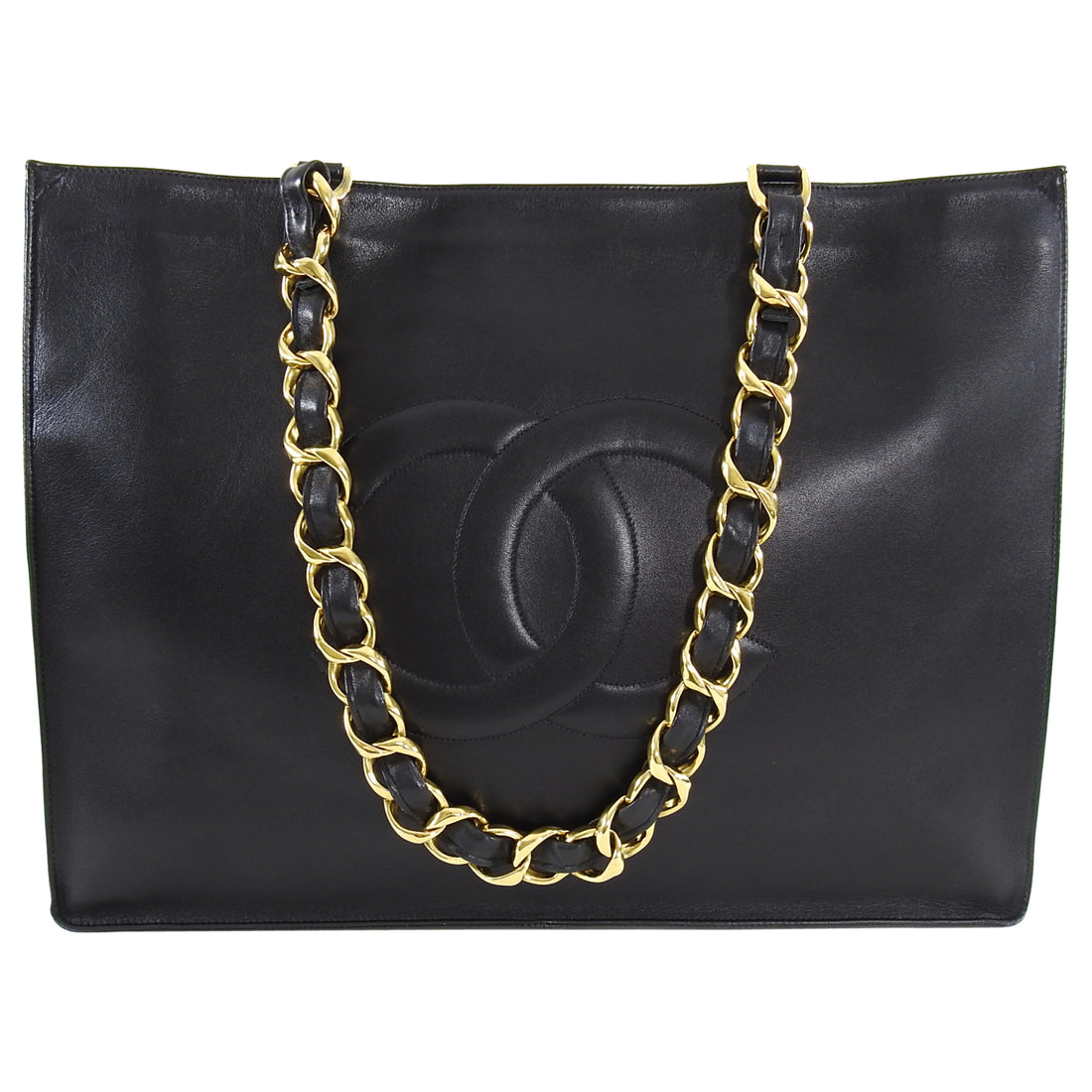 Chanel Vintage 1994 XL Lambskin CC Tote Bag with Chain Straps